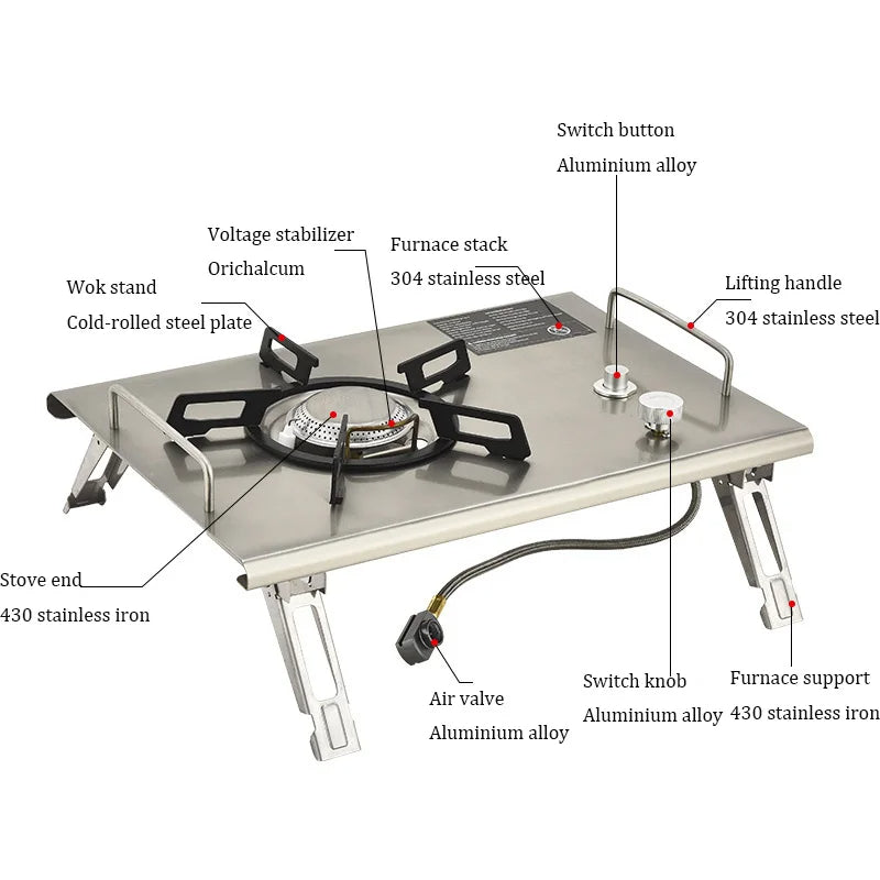 Estufa de Gas Plegable para Camping | 4000W Acero Inoxidable