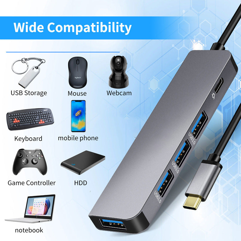 Expansor HUB USB Type-C – Multiconexión con USB 3.0 y Carga PD100W