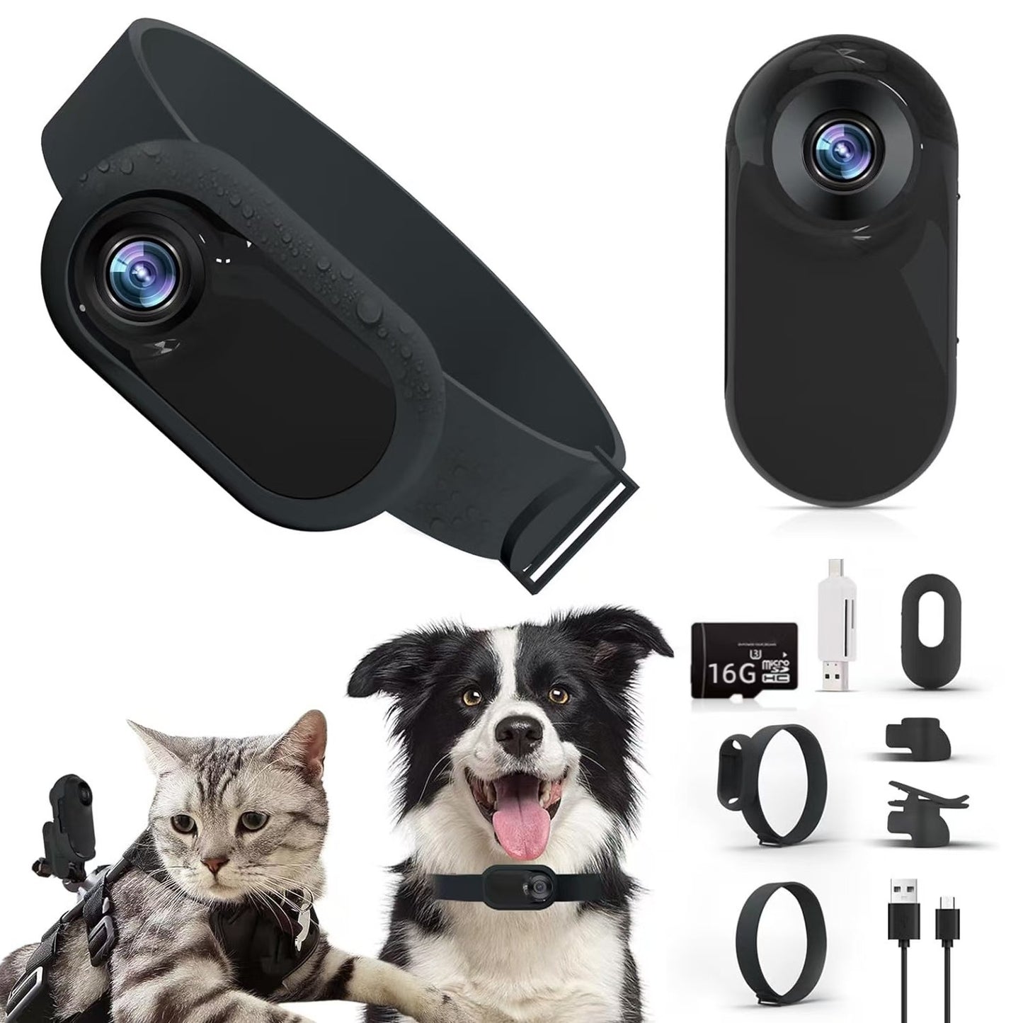 Cámara Deportiva Magnética para Mascotas Grabación HD 1080P y Clip de Collar