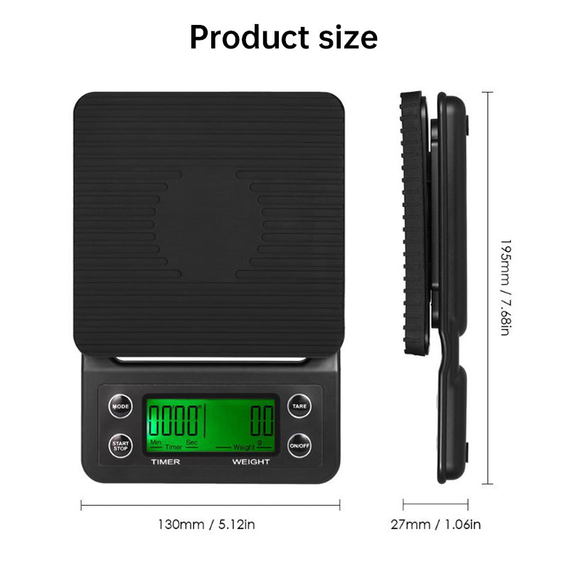 Báscula Digital para Café y Cocina | Alta Precisión 5kg/0.1g con Temporizador LCD