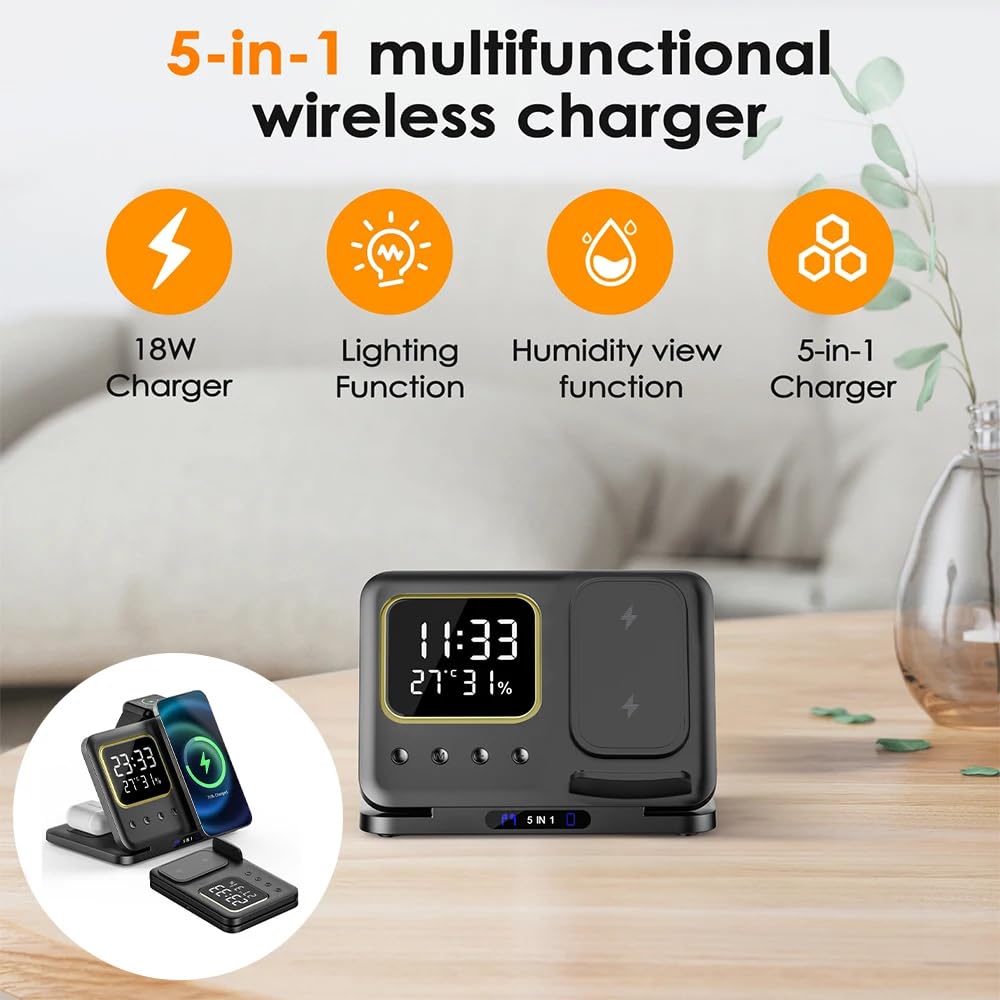 Cargador Inalámbrico Universal 5 en 1 Soporte de Escritorio con Carga Rápida 15W para iPhone