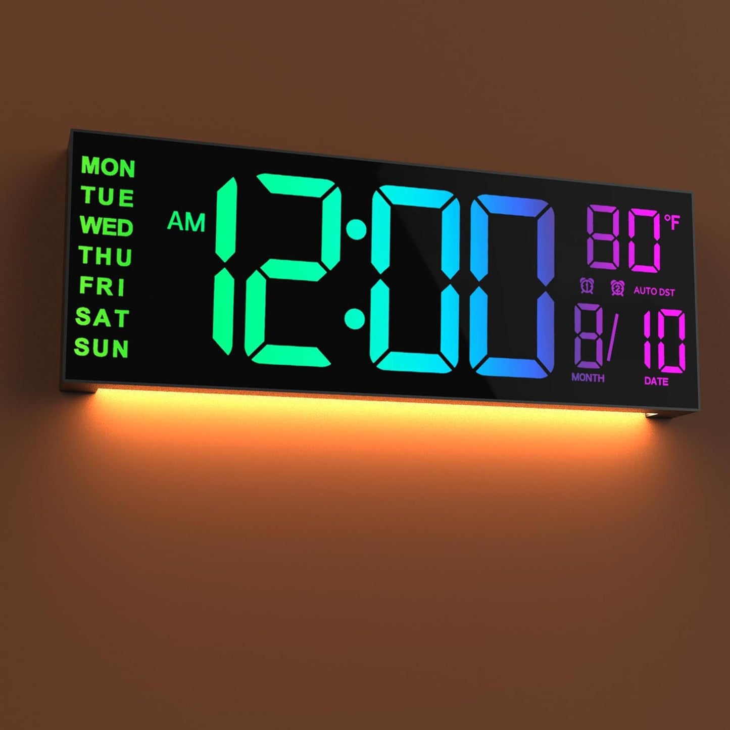 Reloj Digital de Pared con Control Remoto – LED Grande, Alarma Dual y 8 Colores RGB