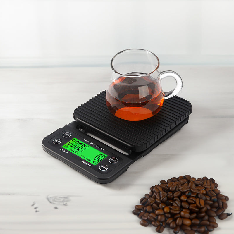 Báscula Digital para Café y Cocina | Alta Precisión 5kg/0.1g con Temporizador LCD