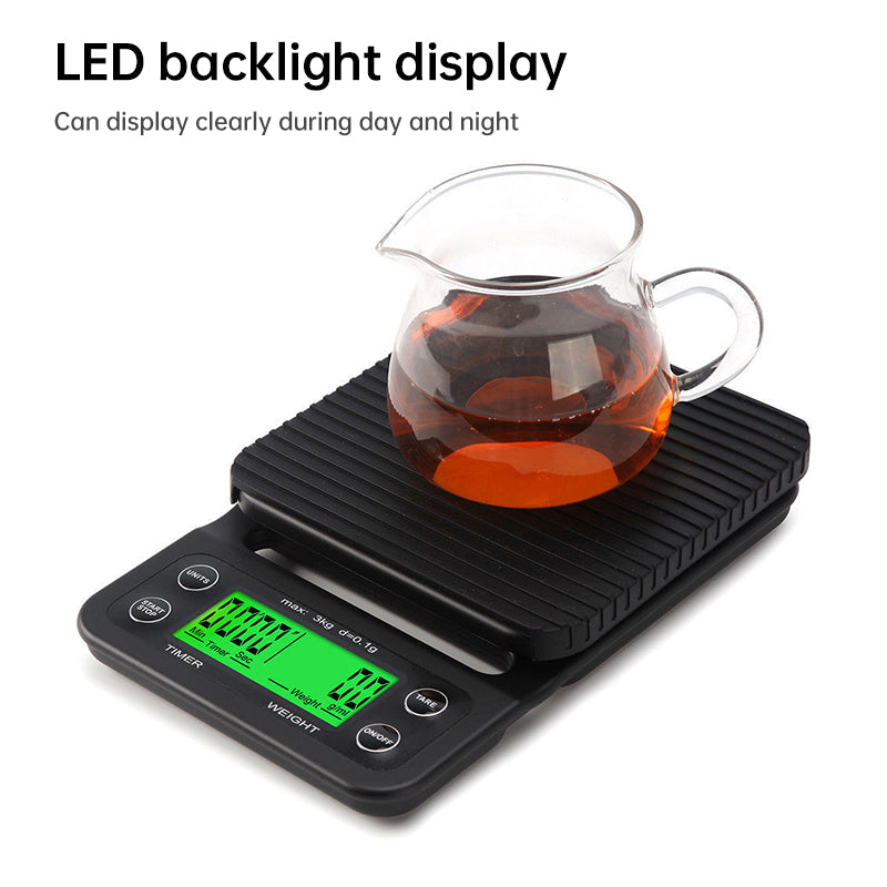 Báscula Digital para Café y Cocina | Alta Precisión 5kg/0.1g con Temporizador LCD
