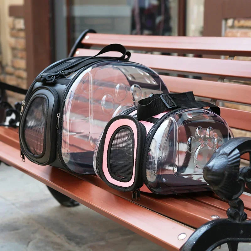 Bolso Transportador Plegable para Gatos | Mochila Transparente y Transpirable para Viajes