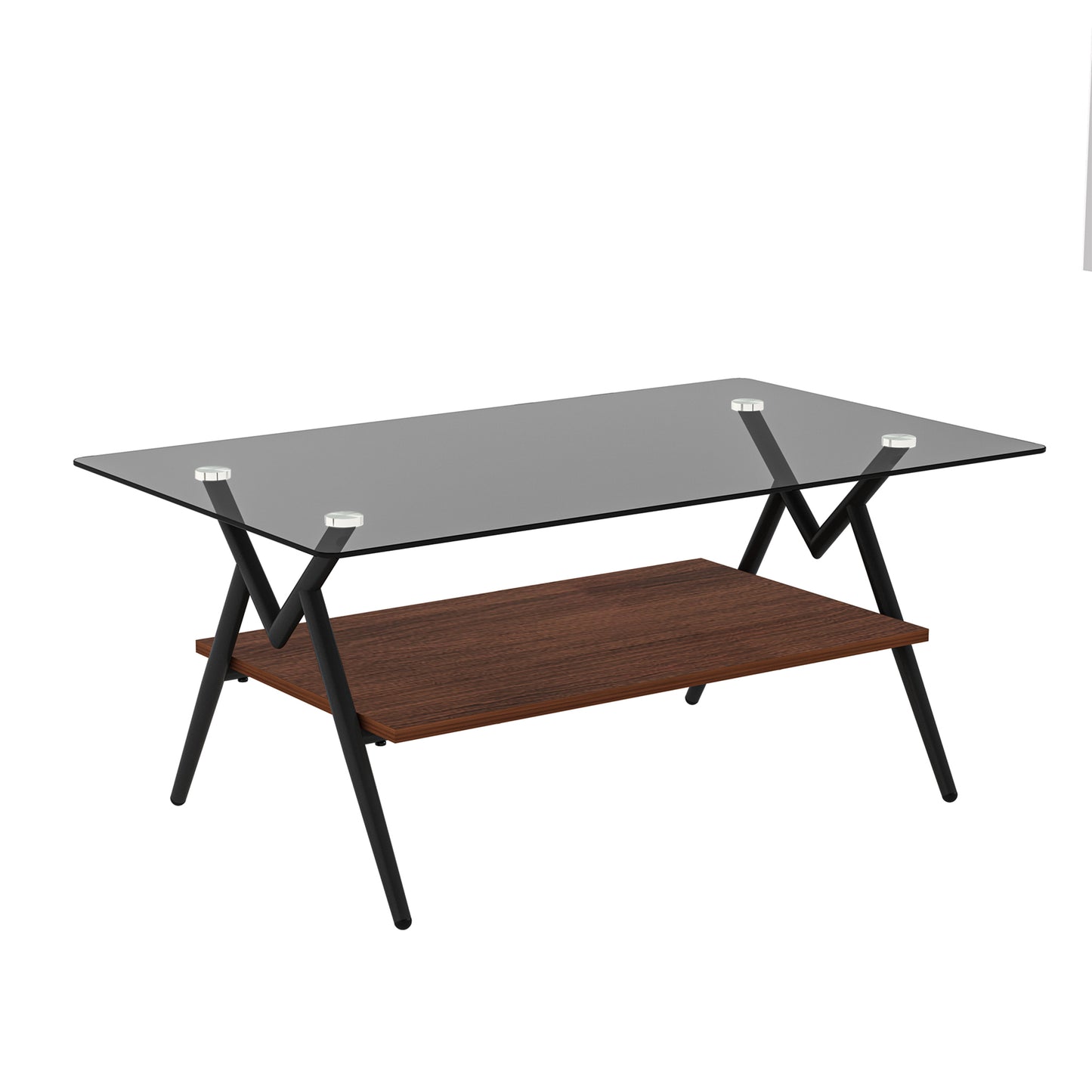 Mesa de Centro Rectangular con Vidrio Templado y Estante MDF Marrón Diseño Moderno para Sala