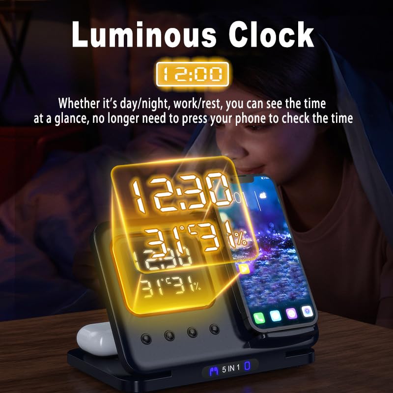 Cargador Inalámbrico Universal 5 en 1 Soporte de Escritorio con Carga Rápida 15W para iPhone