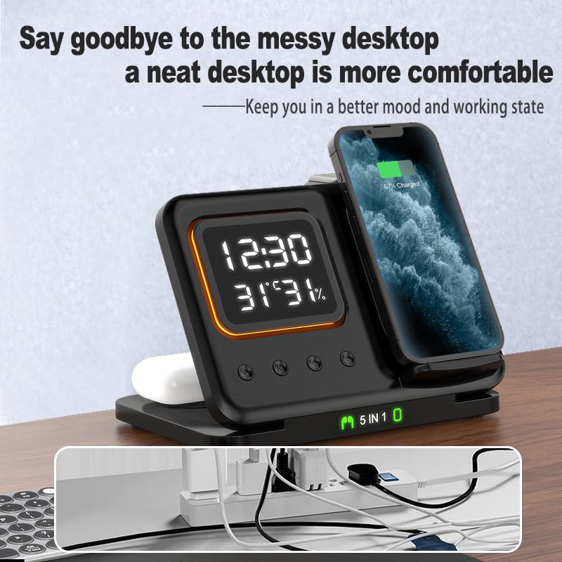 Cargador Inalámbrico Universal 5 en 1 Soporte de Escritorio con Carga Rápida 15W para iPhone