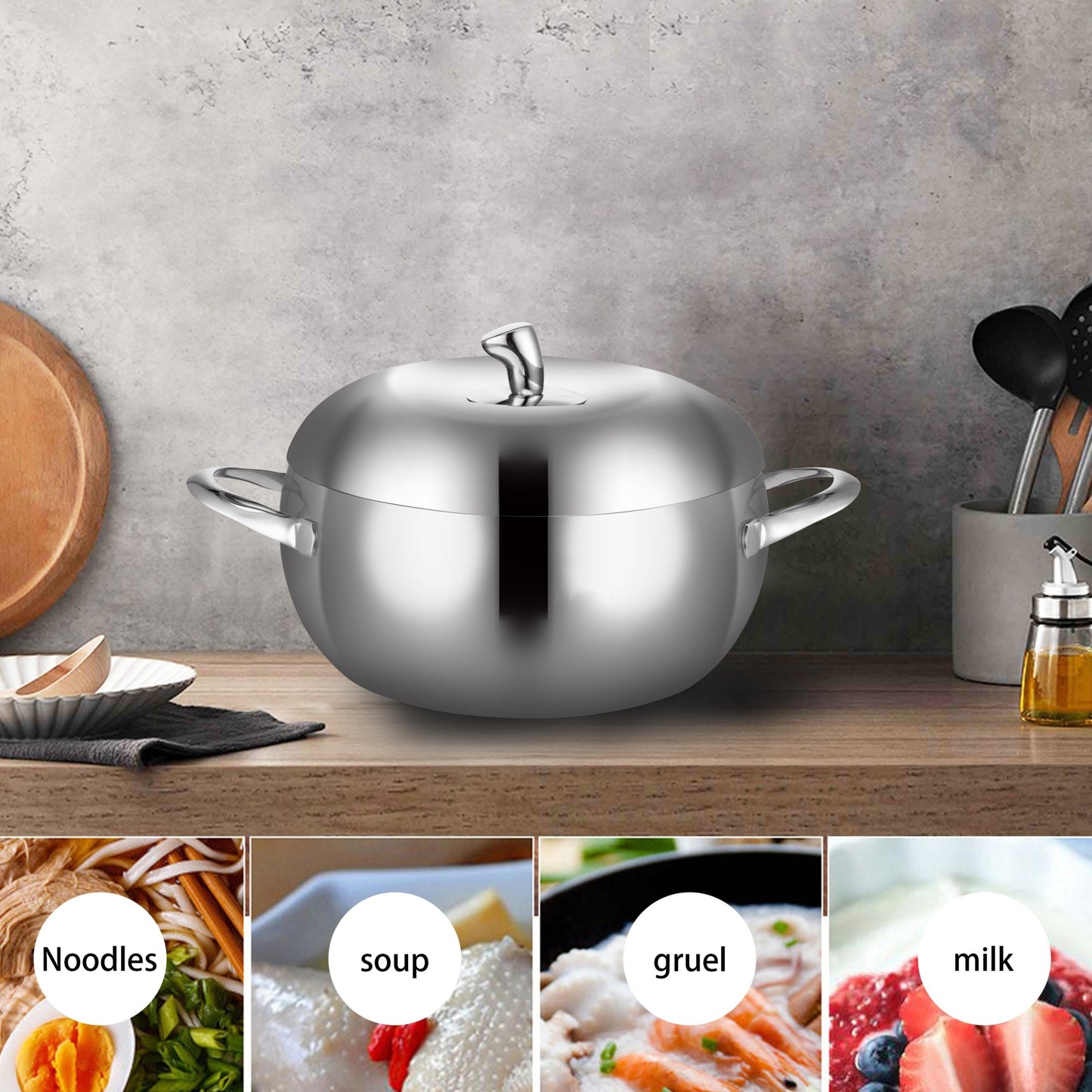 Olla de Doble Capa para Cocción al Vapor. Diseño Grueso para Sopas y Guisos