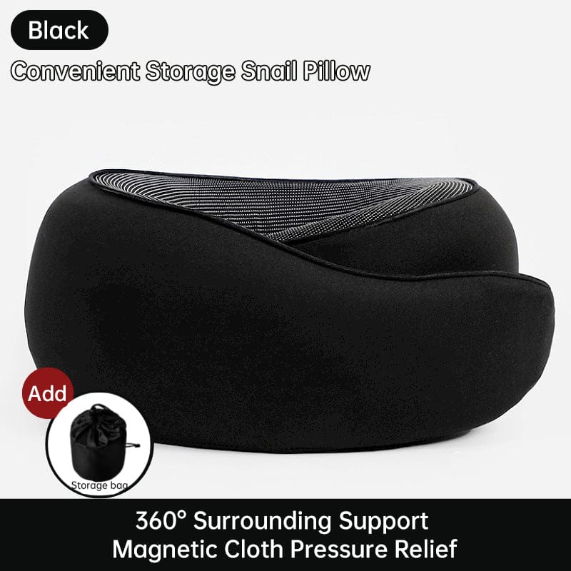 eprolo Black+Storage bag Travel Neck Pillow Memory Foam U-shaped Pillow Snail Style Travel Neck Support Portable Adjustable Soft Noon Break Sleep Pillows