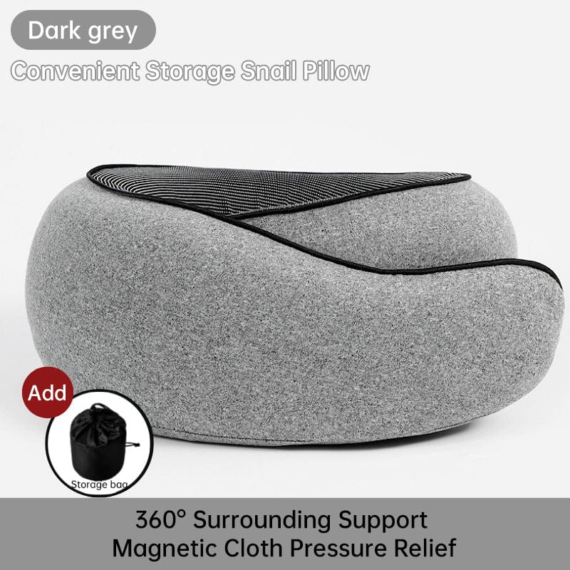 eprolo Dark Gray+Storage bag Travel Neck Pillow Memory Foam U-shaped Pillow Snail Style Travel Neck Support Portable Adjustable Soft Noon Break Sleep Pillows