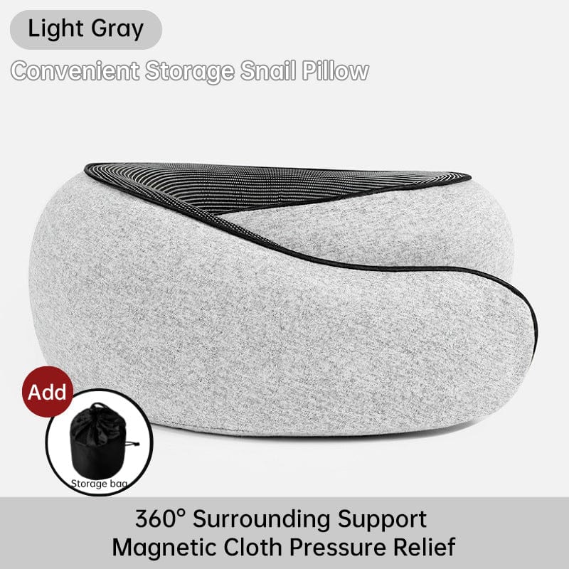 eprolo Light Gray+Storage bag Travel Neck Pillow Memory Foam U-shaped Pillow Snail Style Travel Neck Support Portable Adjustable Soft Noon Break Sleep Pillows