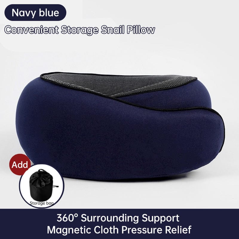eprolo Navy blue+Storage bag Travel Neck Pillow Memory Foam U-shaped Pillow Snail Style Travel Neck Support Portable Adjustable Soft Noon Break Sleep Pillows