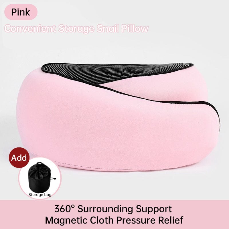 eprolo Pink+Storage bag Travel Neck Pillow Memory Foam U-shaped Pillow Snail Style Travel Neck Support Portable Adjustable Soft Noon Break Sleep Pillows