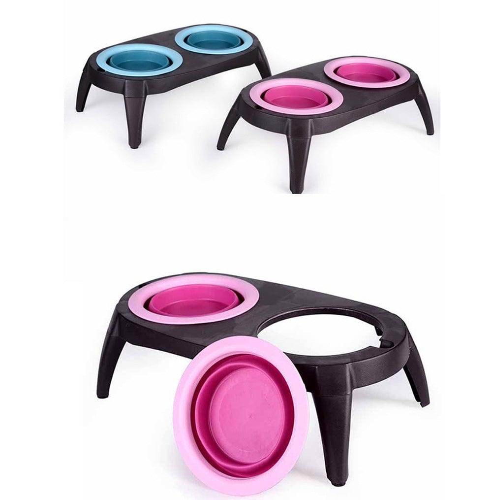 eprolo Tecnología para Mascotas Blue / 41*22*3.5cm Cuenco Doble para Mascotas de Silicona Plegable | NOCTRYX