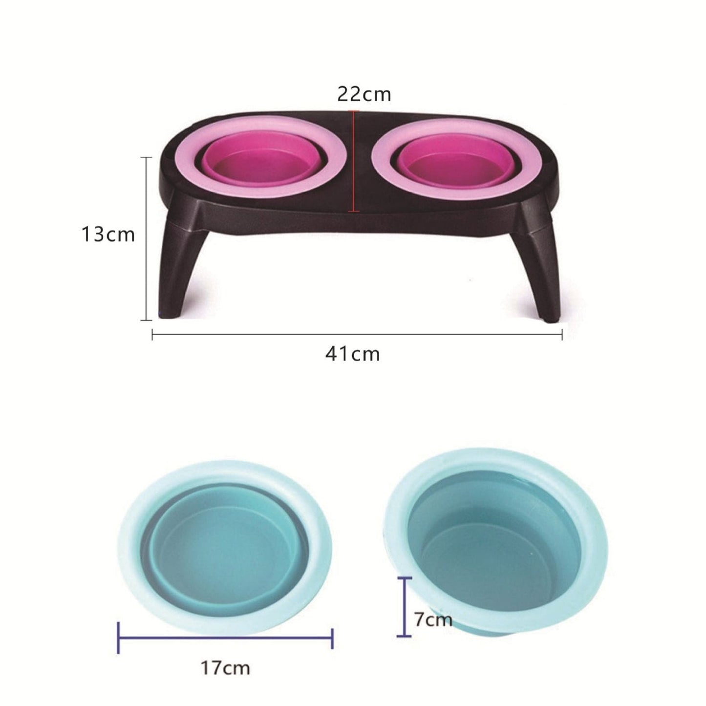 eprolo Tecnología para Mascotas Blue / 41*22*3.5cm Cuenco Doble para Mascotas de Silicona Plegable | NOCTRYX