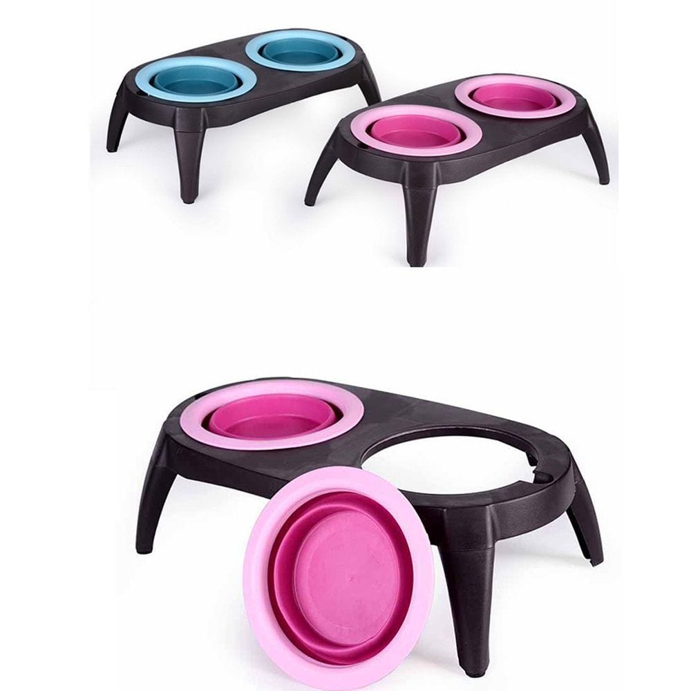 eprolo Tecnología para Mascotas Blue / 41*22*3.5cm Cuenco Doble para Mascotas de Silicona Plegable | NOCTRYX