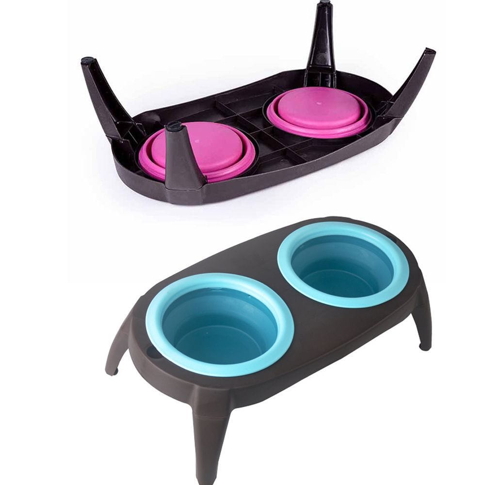 eprolo Tecnología para Mascotas Blue / 41*22*3.5cm Cuenco Doble para Mascotas de Silicona Plegable | NOCTRYX