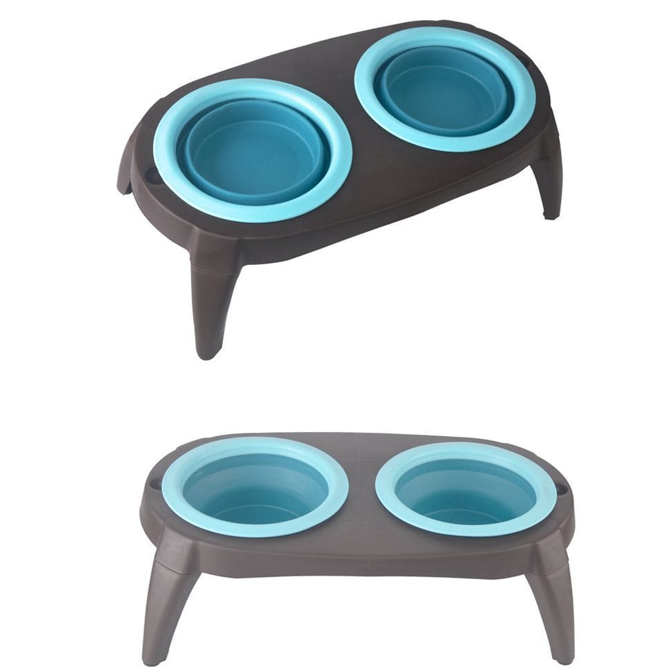 eprolo Tecnología para Mascotas Blue / 41*22*3.5cm Cuenco Doble para Mascotas de Silicona Plegable | NOCTRYX