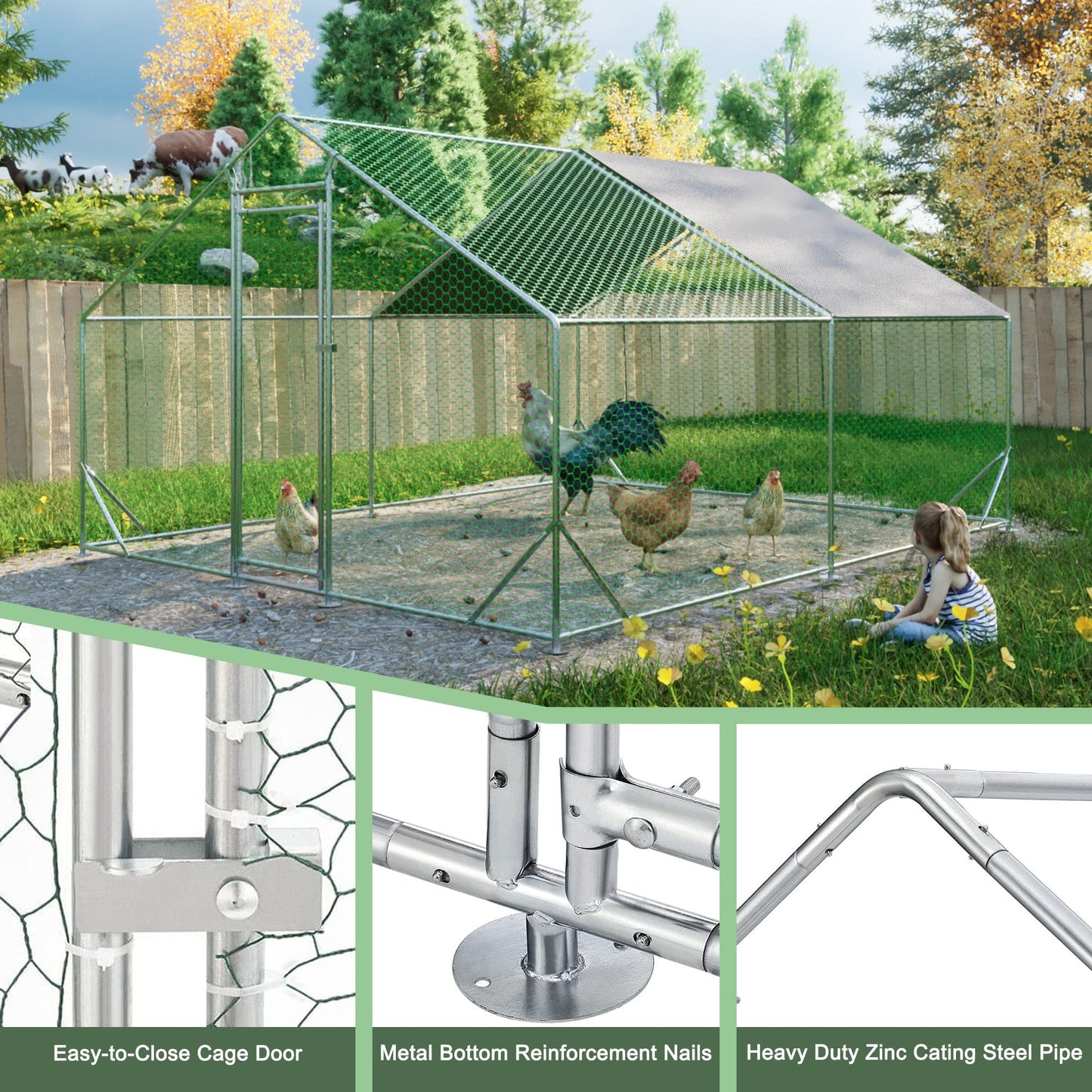 eprolo Tecnología para Mascotas Silver + Metal Jaula de Metal para Pollos con Cubierta Resistente al Agua y UV | NOCTRYX