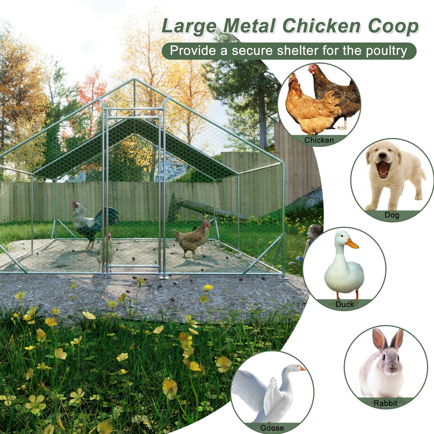 eprolo Tecnología para Mascotas Silver + Metal Jaula de Metal para Pollos con Cubierta Resistente al Agua y UV | NOCTRYX