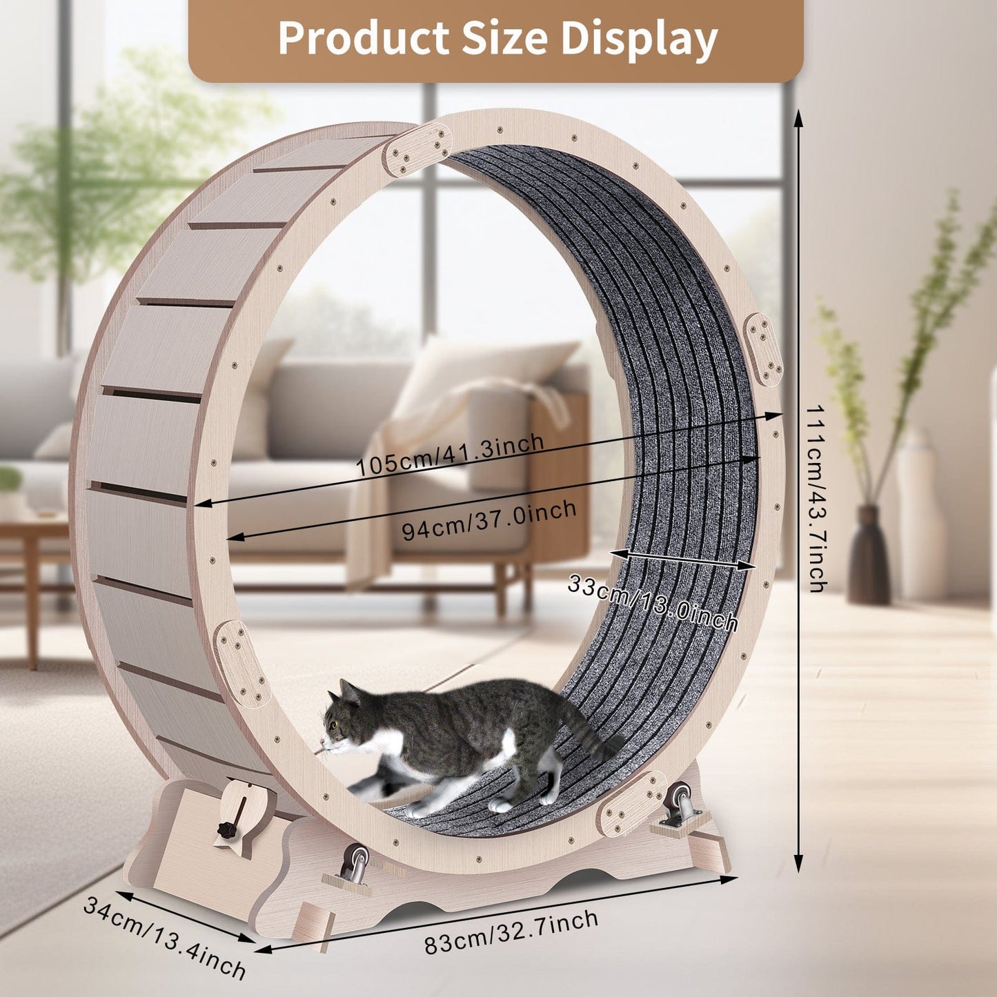 eprolo Tecnología para Mascotas Wood+Wood Rueda de Ejercicio para Gatos, Alfombrada | NOCTRYX