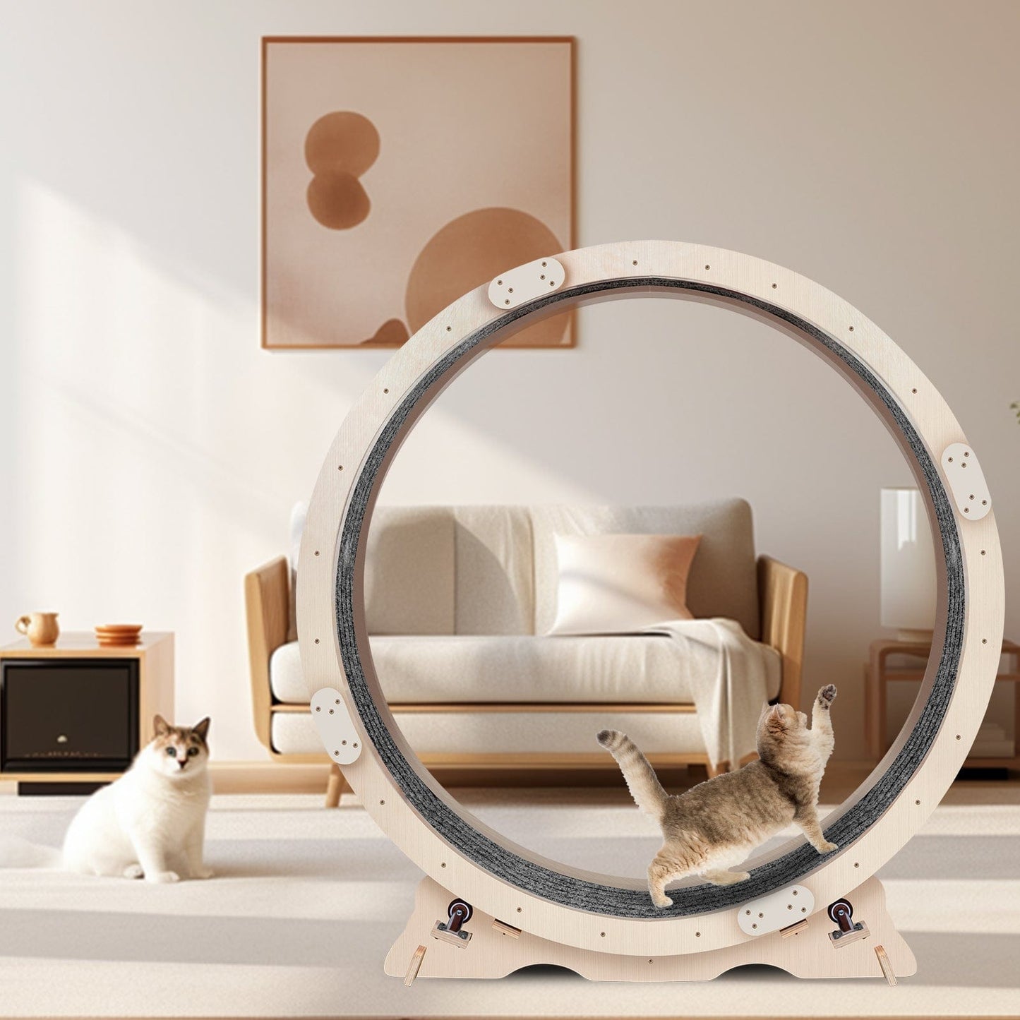 eprolo Tecnología para Mascotas Wood+Wood Rueda de Ejercicio para Gatos, Alfombrada | NOCTRYX