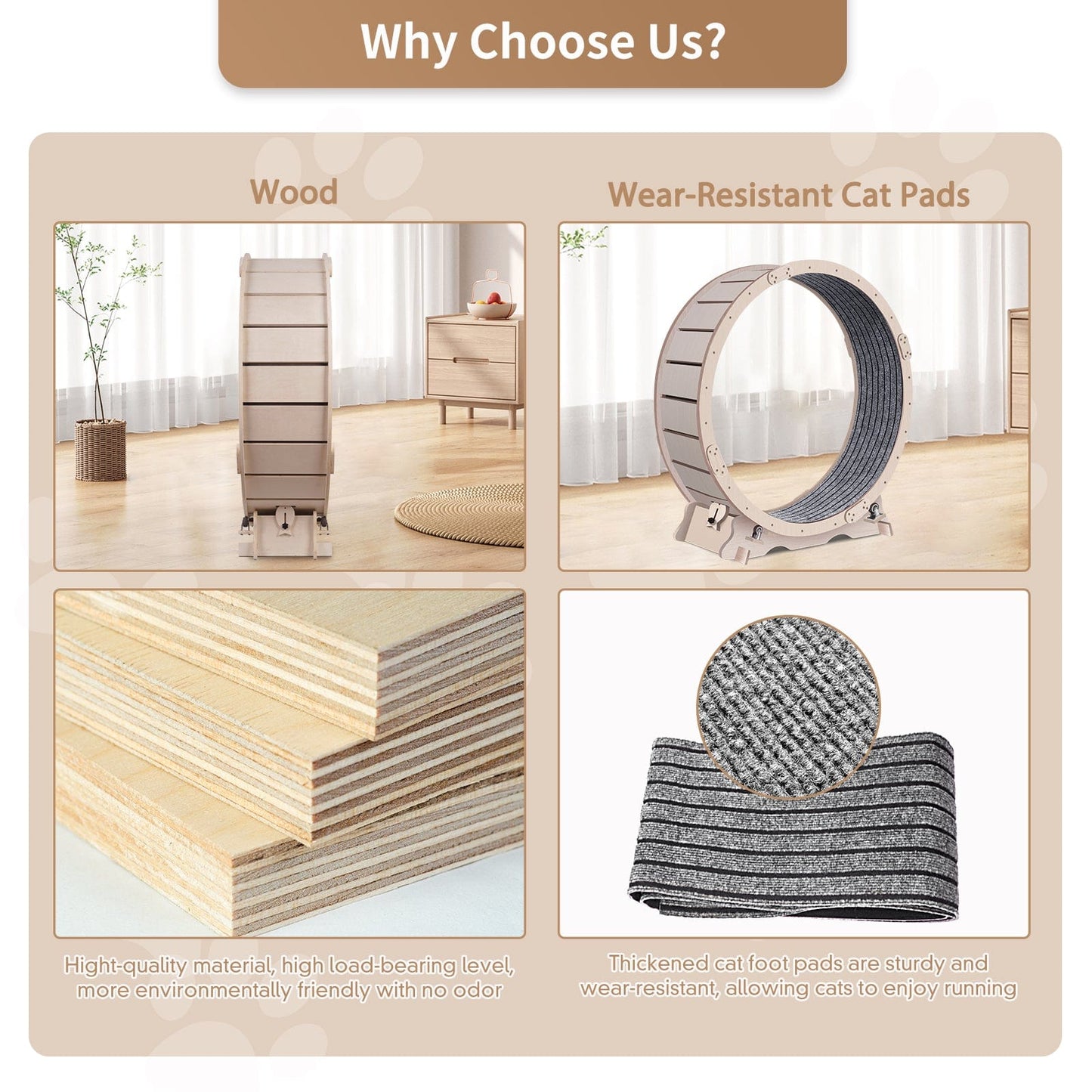 eprolo Tecnología para Mascotas Wood+Wood Rueda de Ejercicio para Gatos, Alfombrada | NOCTRYX