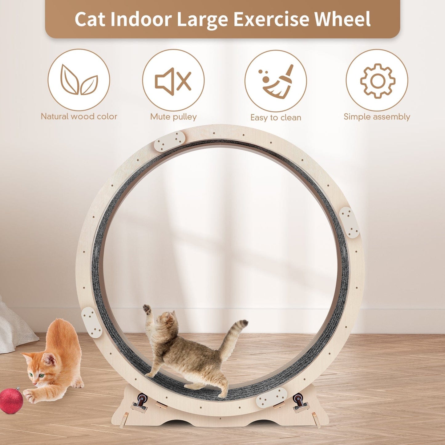 eprolo Tecnología para Mascotas Wood+Wood Rueda de Ejercicio para Gatos, Alfombrada | NOCTRYX