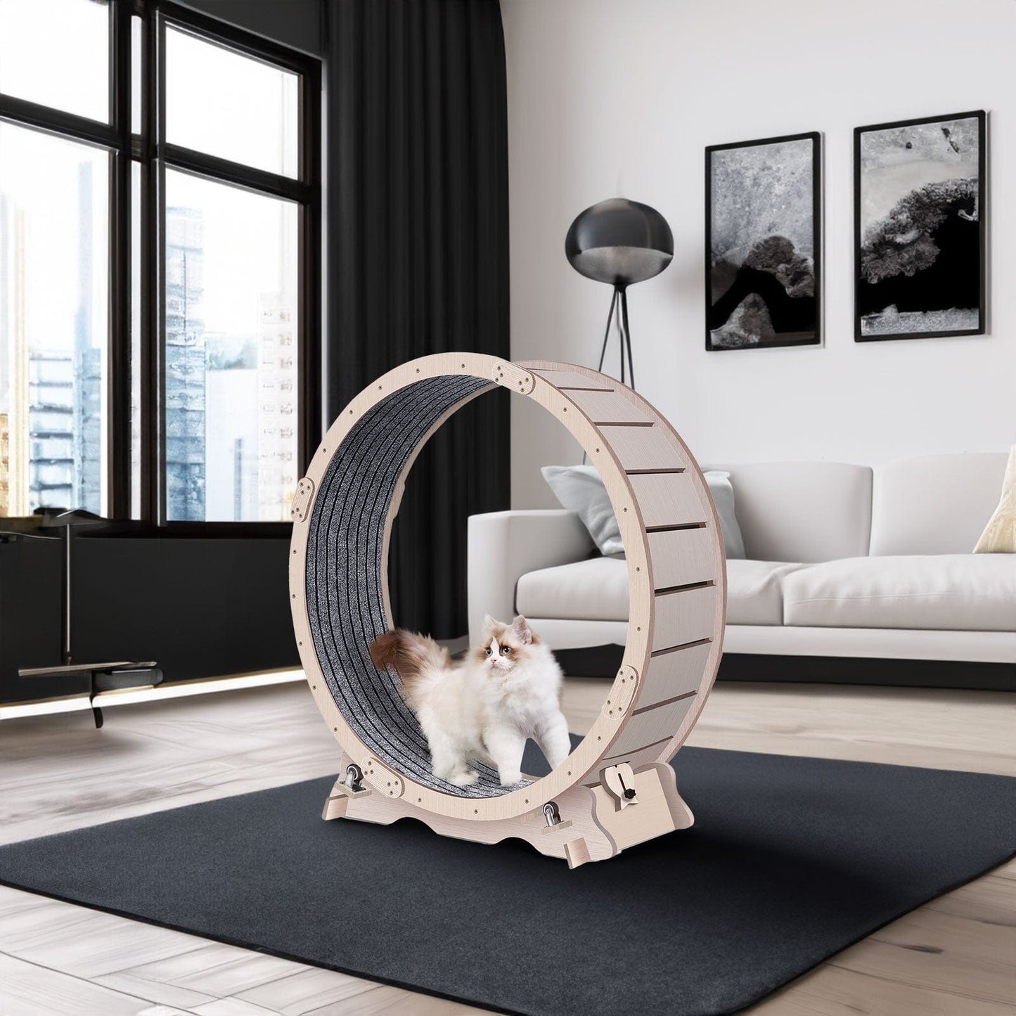 eprolo Tecnología para Mascotas Wood+Wood Rueda de Ejercicio para Gatos, Alfombrada | NOCTRYX