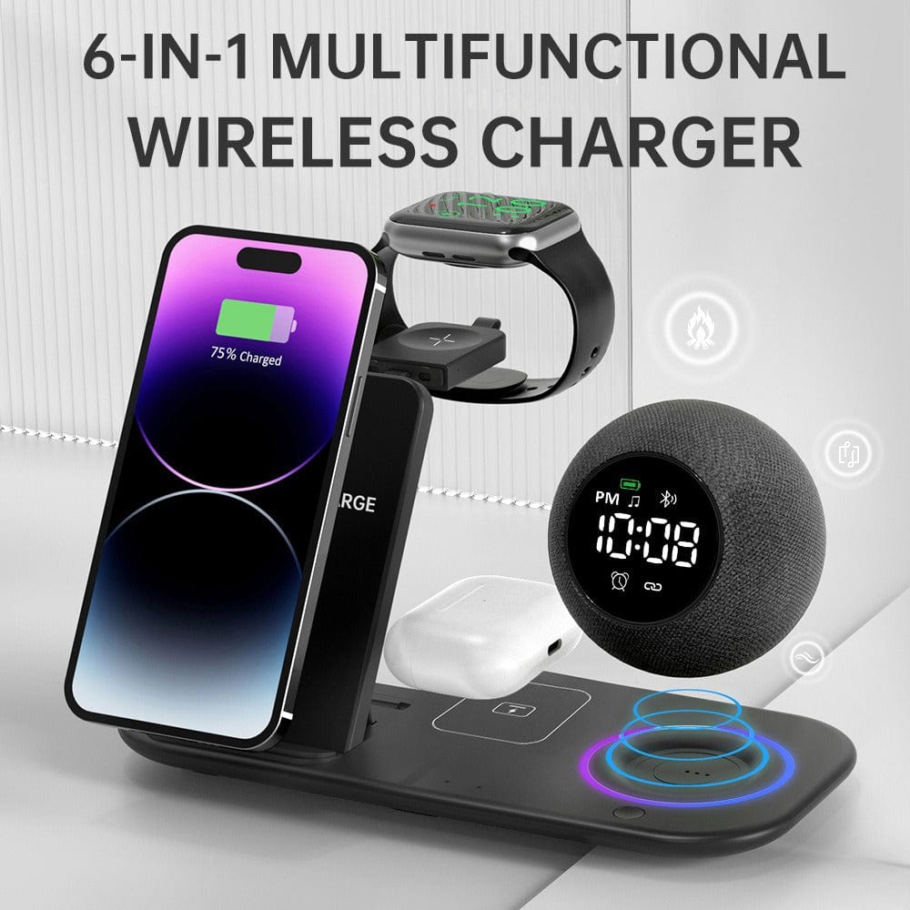 eprolo tendencias black Cargador Inalámbrico 6 en 1 – Reloj Despertador con Altavoz Bluetooth y Luz Nocturna | Noctryx