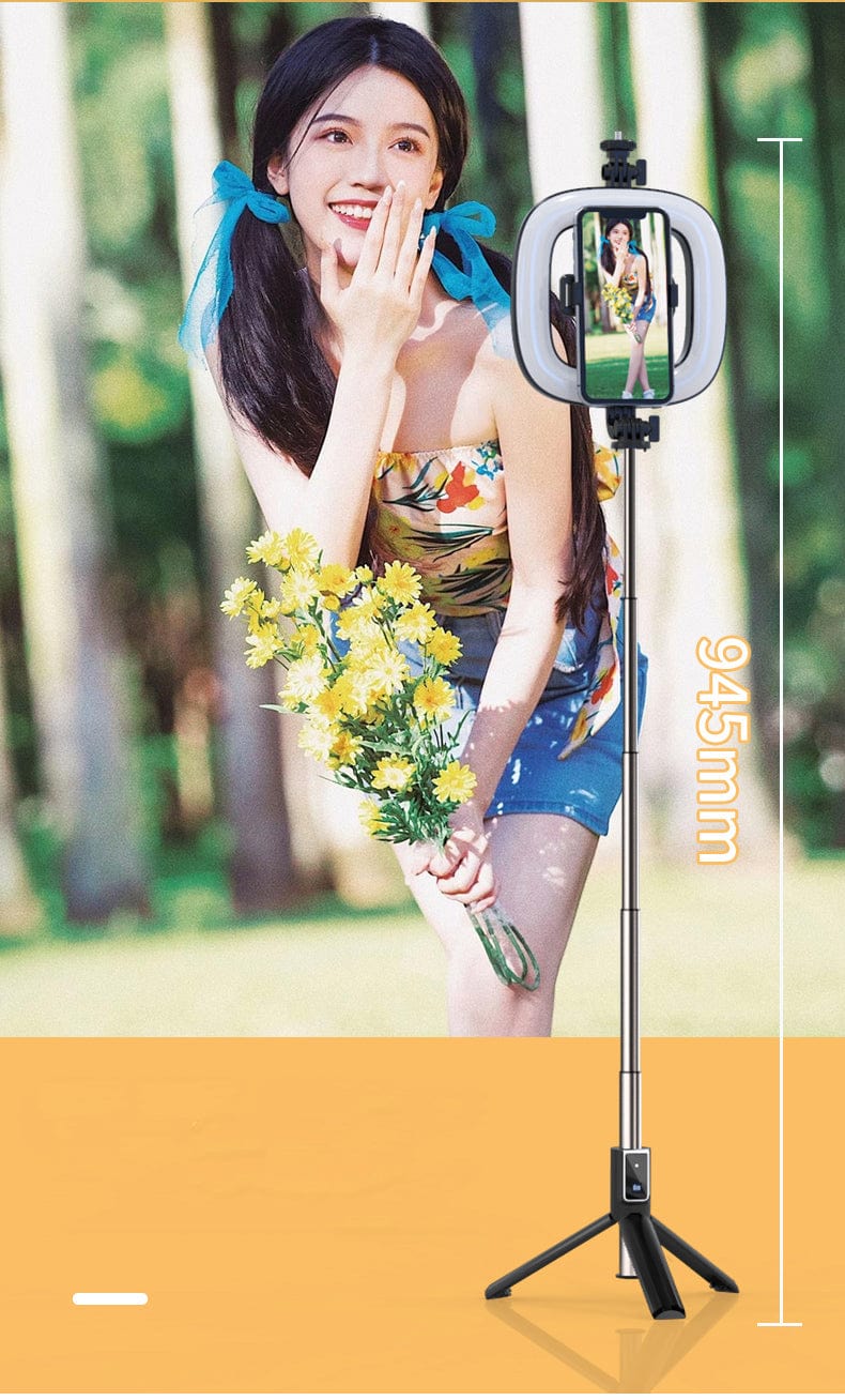 eprolo tendencias Black Selfie Stick con Luz de Relleno 6” – Soporte de Belleza para Streaming y Fotografía | Noctryx