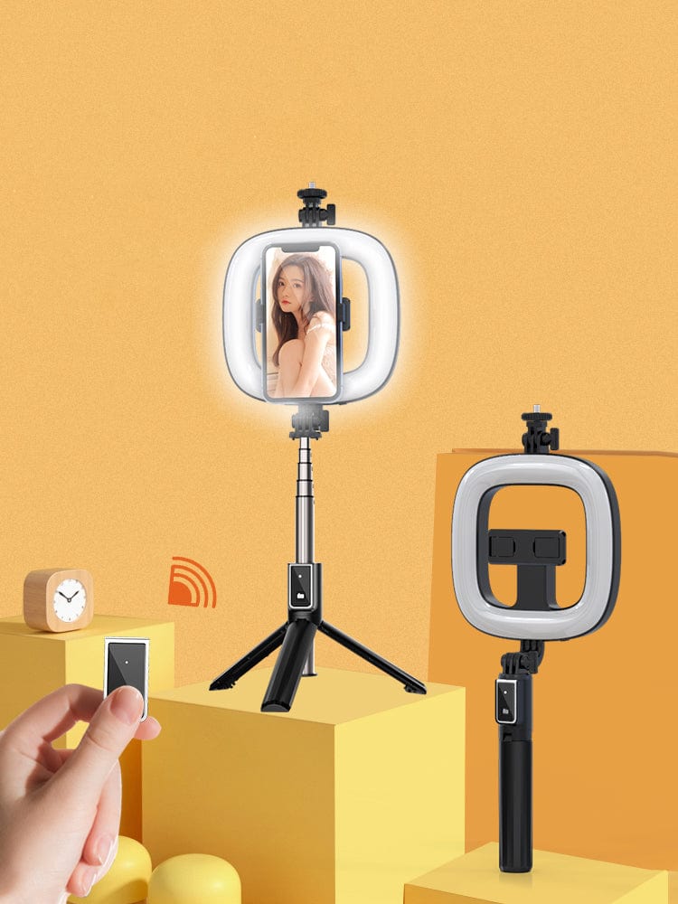 eprolo tendencias Black Selfie Stick con Luz de Relleno 6” – Soporte de Belleza para Streaming y Fotografía | Noctryx