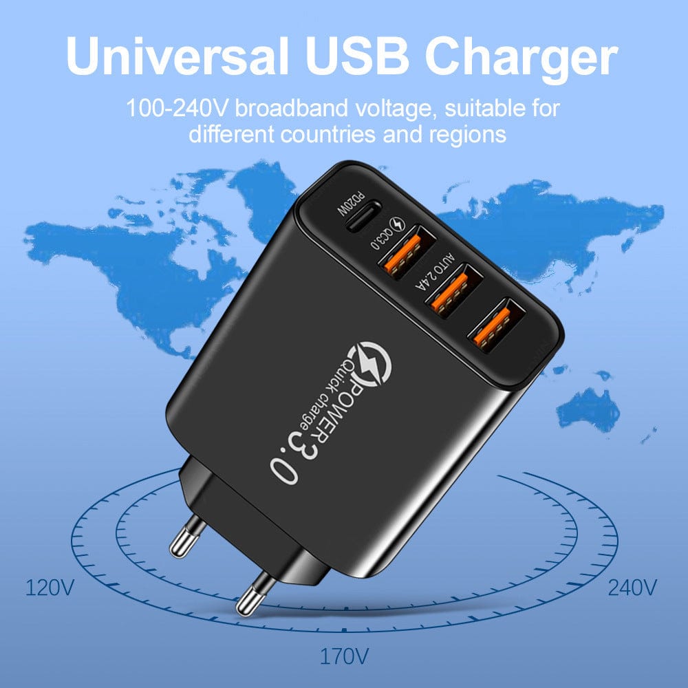 eprolo tendencias Cargador Rápido 3USB + PD Type-C – Carga Múltiple para Viajes| Noctryx