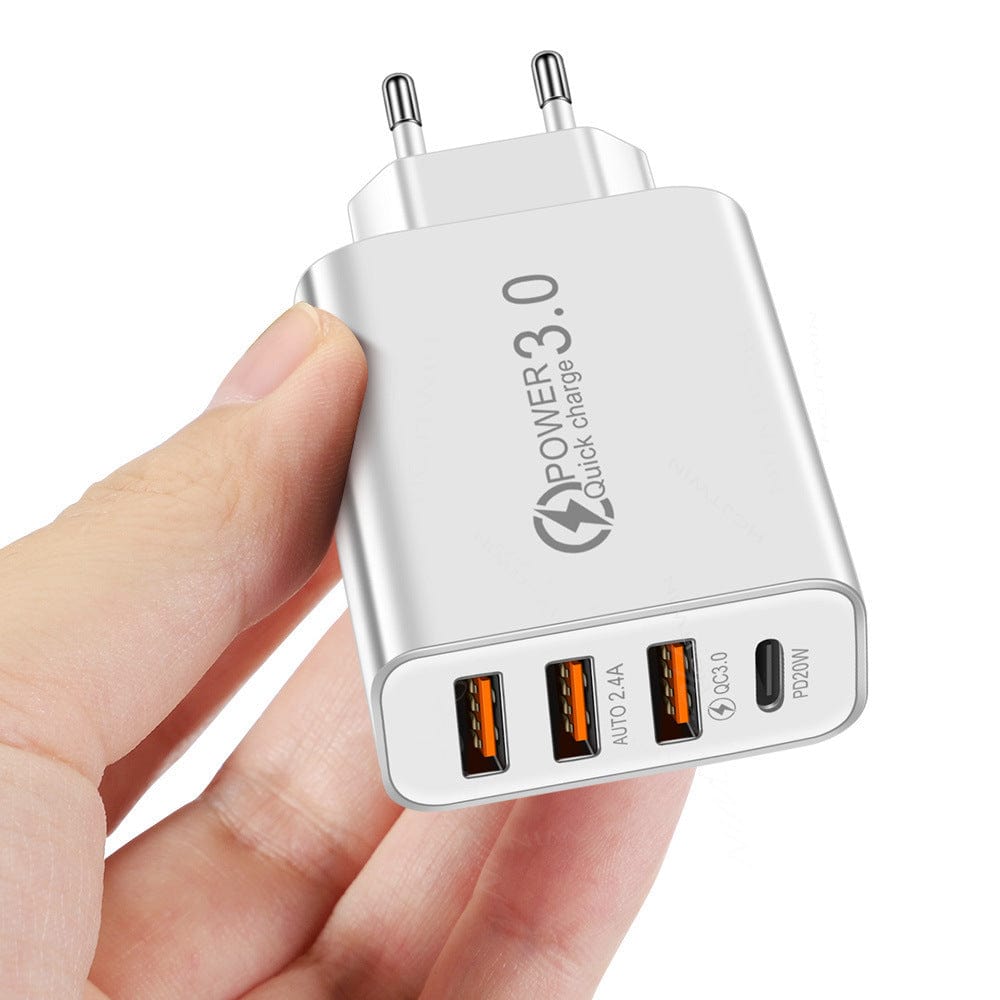 eprolo tendencias EU-White Cargador Rápido 3USB + PD Type-C – Carga Múltiple para Viajes| Noctryx
