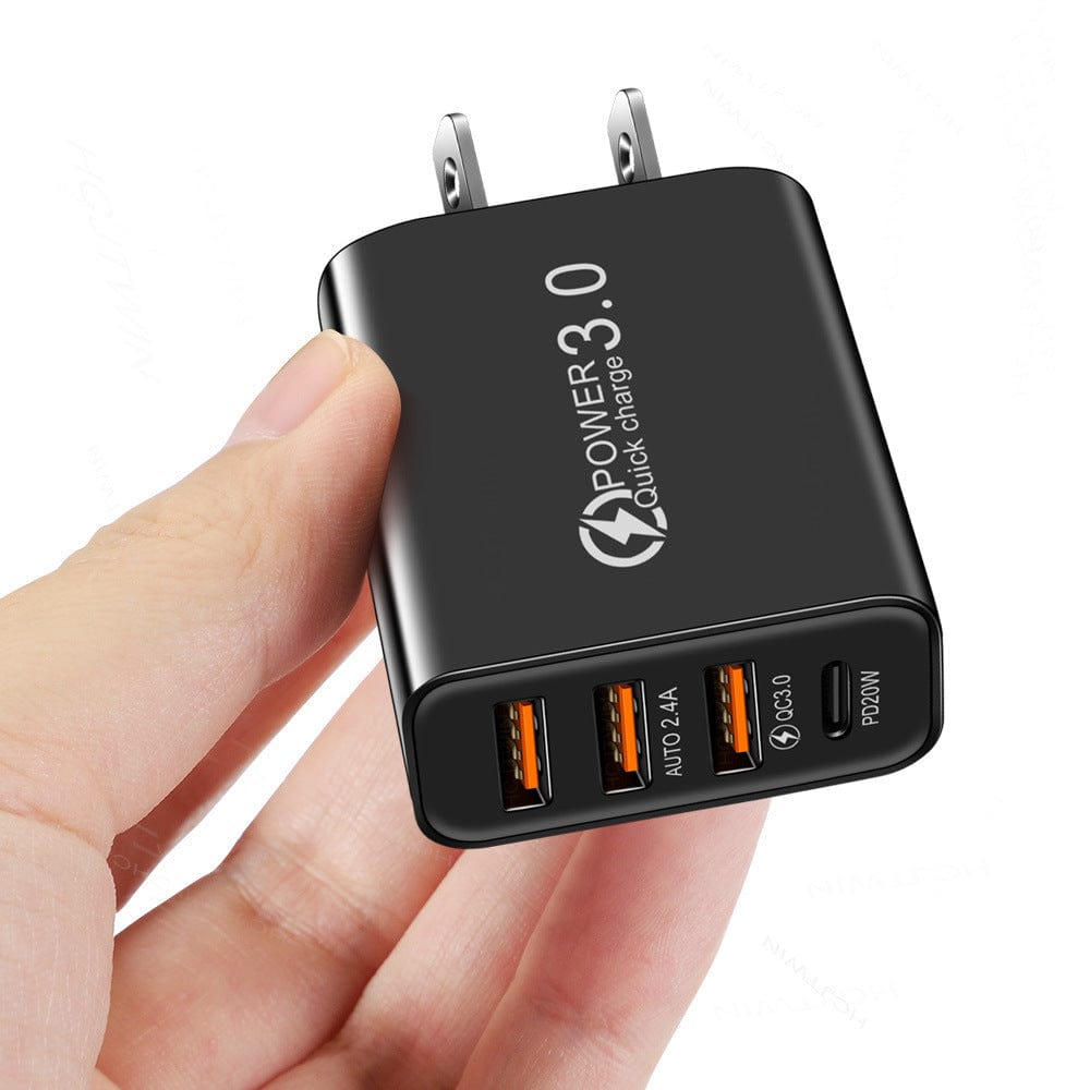eprolo tendencias US-Black Cargador Rápido 3USB + PD Type-C – Carga Múltiple para Viajes| Noctryx