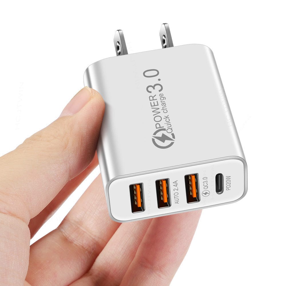 eprolo tendencias US-White Cargador Rápido 3USB + PD Type-C – Carga Múltiple para Viajes| Noctryx