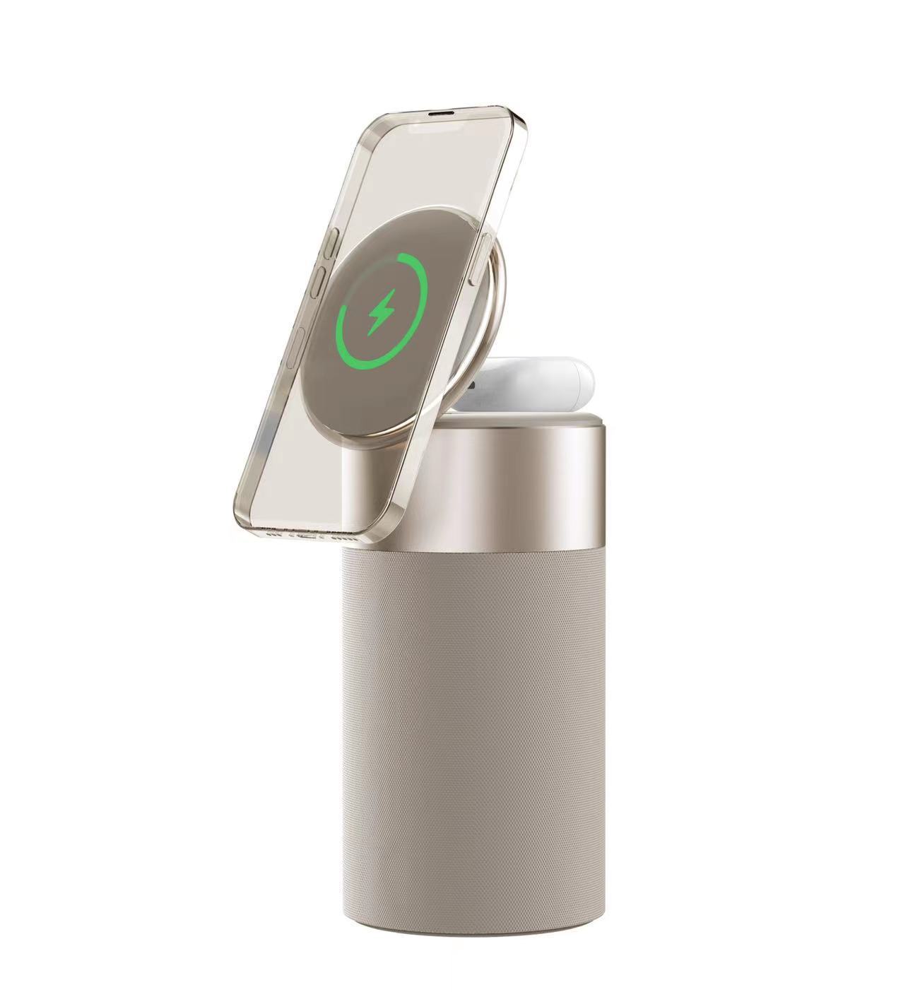 Cargador Inalámbrico 3 en 1 Altavoz Bluetooth, Lámpara Táctil y Base para iPhone y AirPods