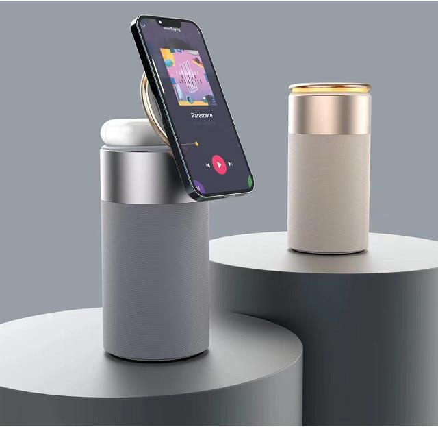 Cargador Inalámbrico 3 en 1 Altavoz Bluetooth, Lámpara Táctil y Base para iPhone y AirPods