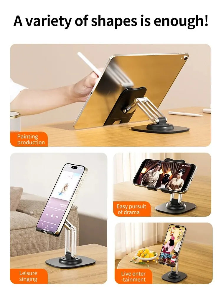 Soporte Plegable y Giratorio 360° para Teléfono y Tablet  Ajustable y Multifuncional
