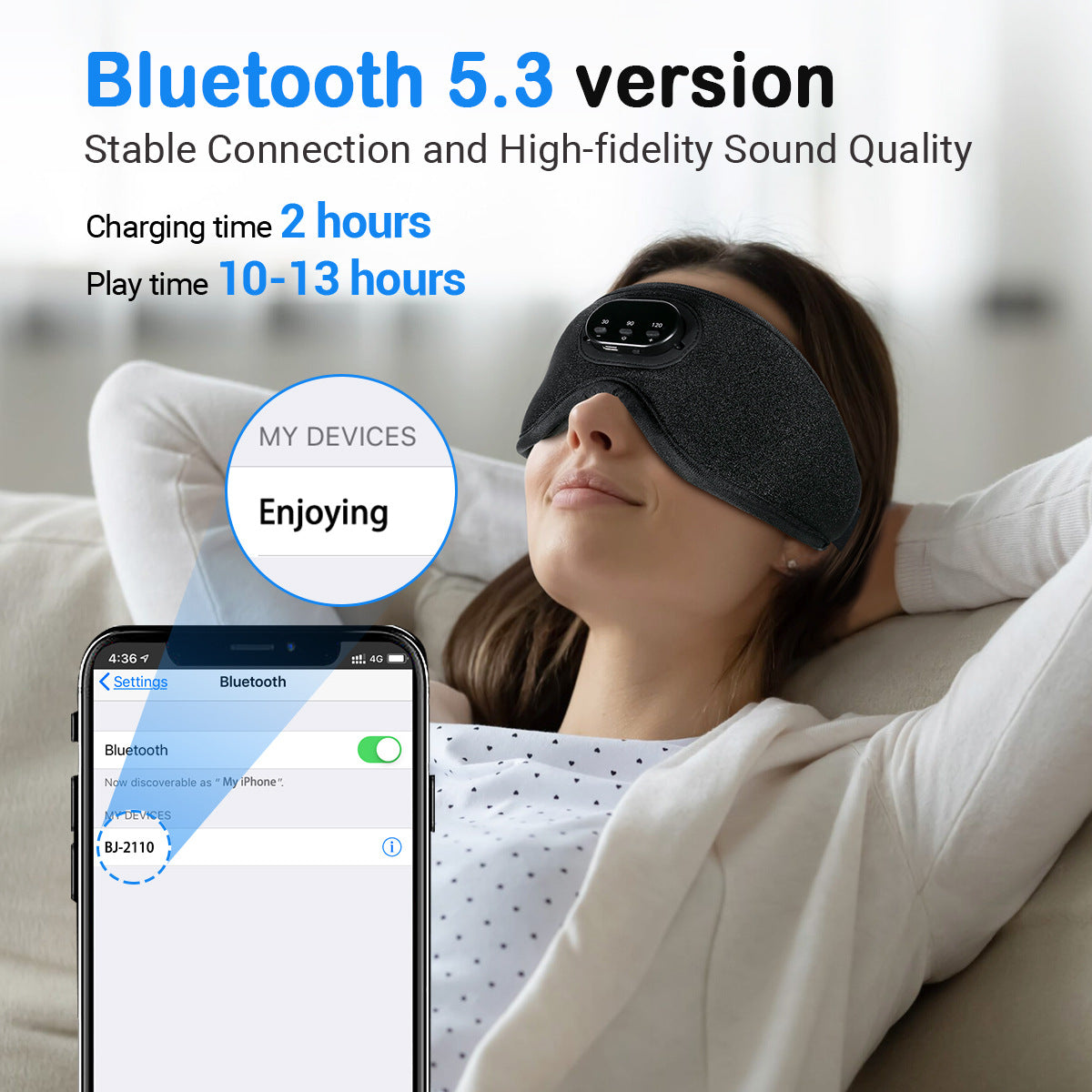 Mascarilla de Sueño Inteligente con Ruido Blanco – Comodidad y Relajación en 3D