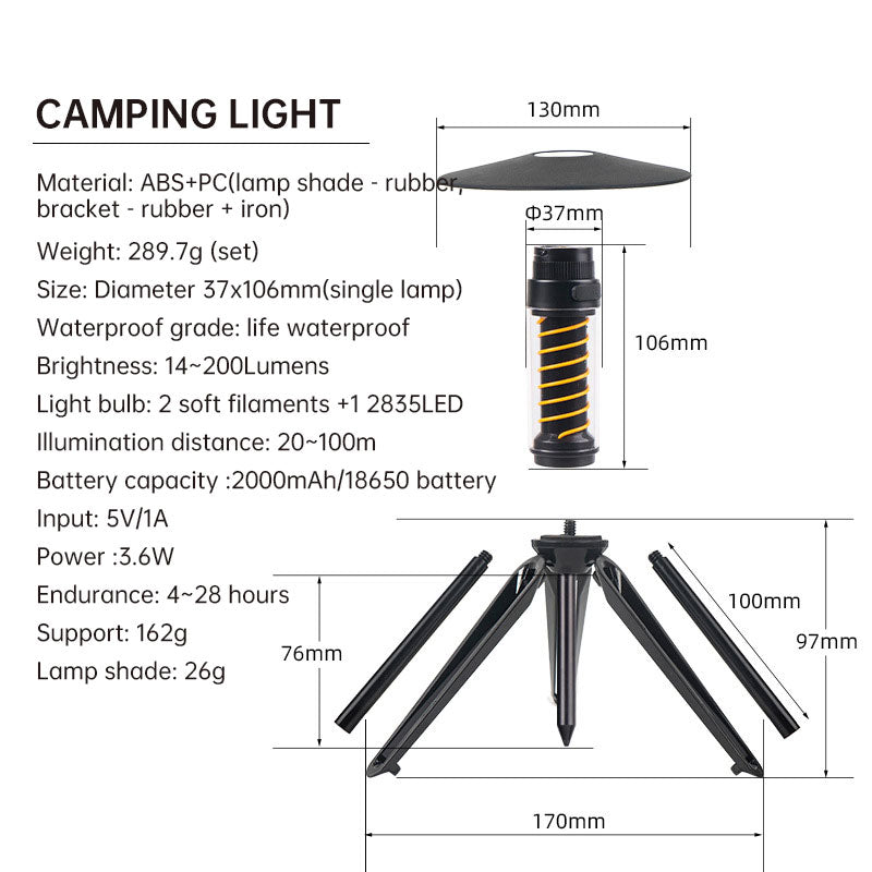 Lámpara de Camping Portátil | Luz Nocturna Recargable con Trípode