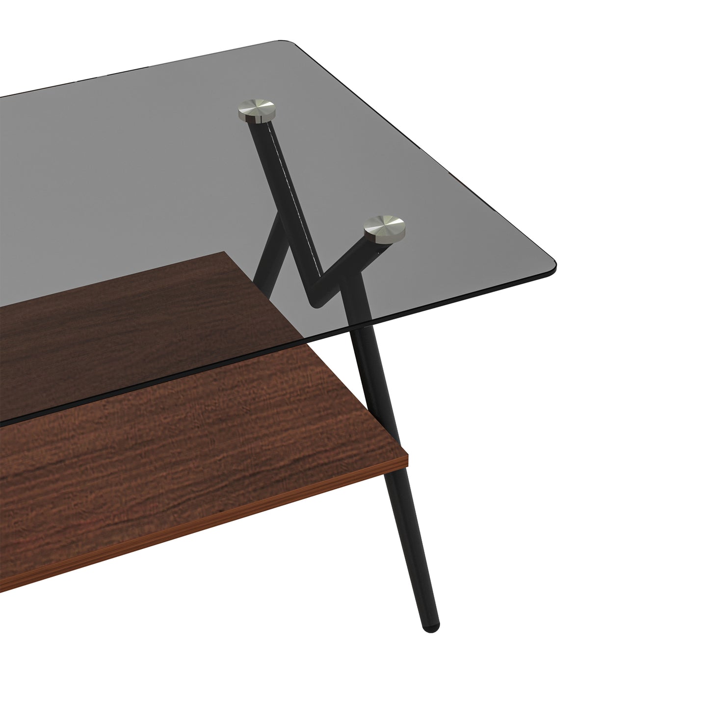 Mesa de Centro Rectangular con Vidrio Templado y Estante MDF Marrón  Diseño Moderno para Sala
