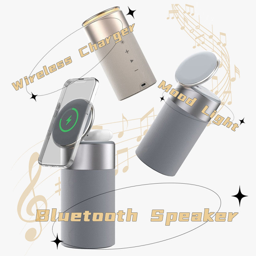 Cargador Inalámbrico 3 en 1  Altavoz Bluetooth, Lámpara Táctil y Base para iPhone y AirPods