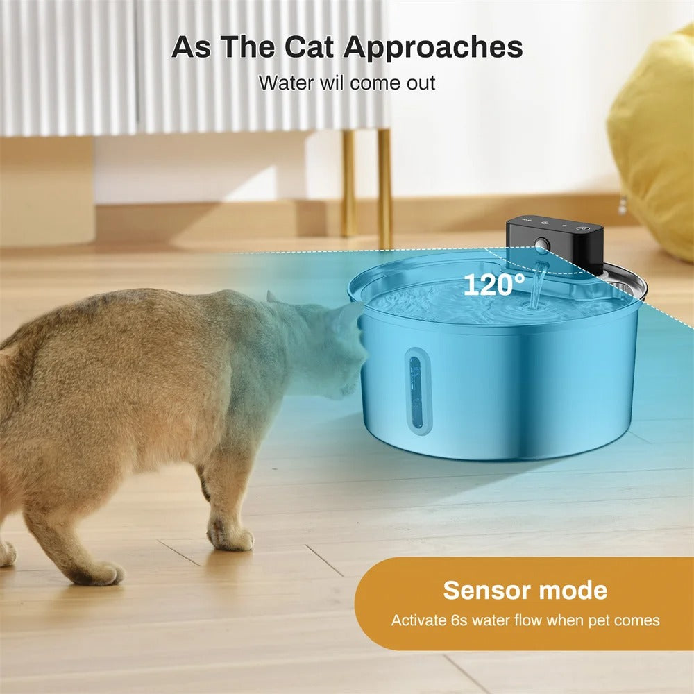 Dispensador Inteligente de Agua para Mascotas: Sensor Automático, Acero Inoxidable 304 y Diseño Inalámbrico