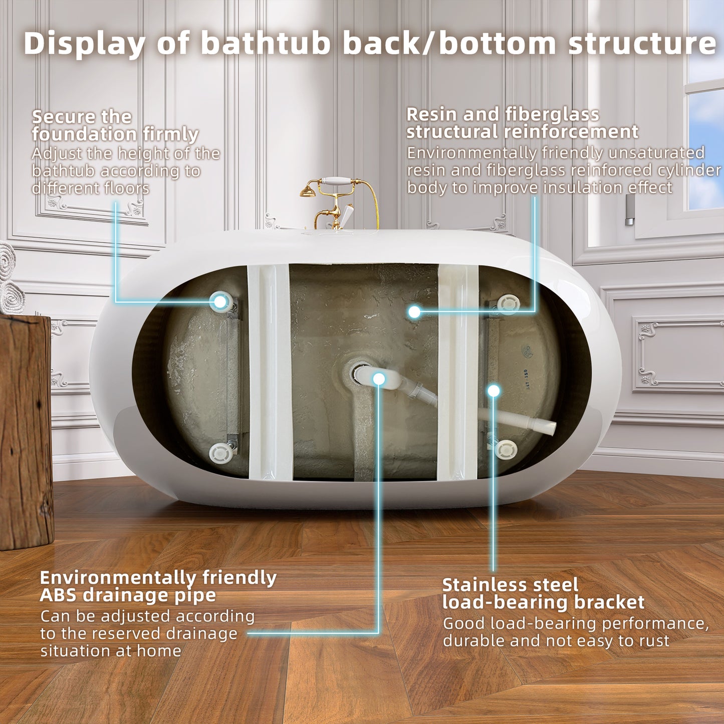 Bañera Independiente de Acrílico de 51 Pulgadas | Diseño Contemporáneo con Desagüe Pop-up