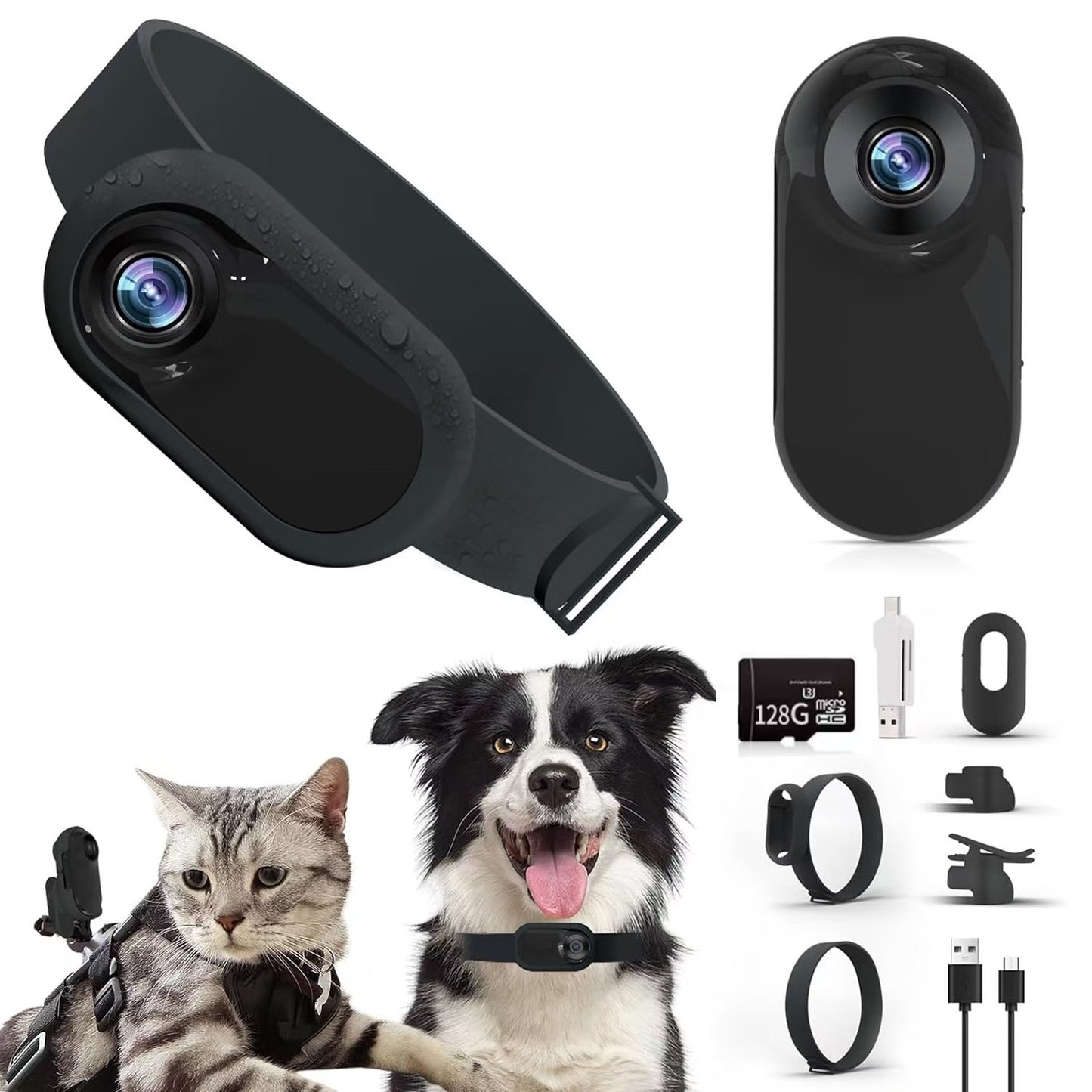 Cámara Deportiva Magnética para Mascotas  Grabación HD 1080P y Clip de Collar