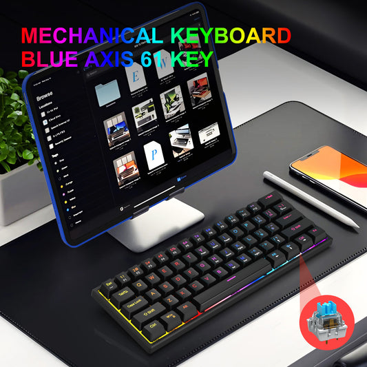 Teclado Mecánico 61 Teclas | Switch Azul | Compacto & Portátil