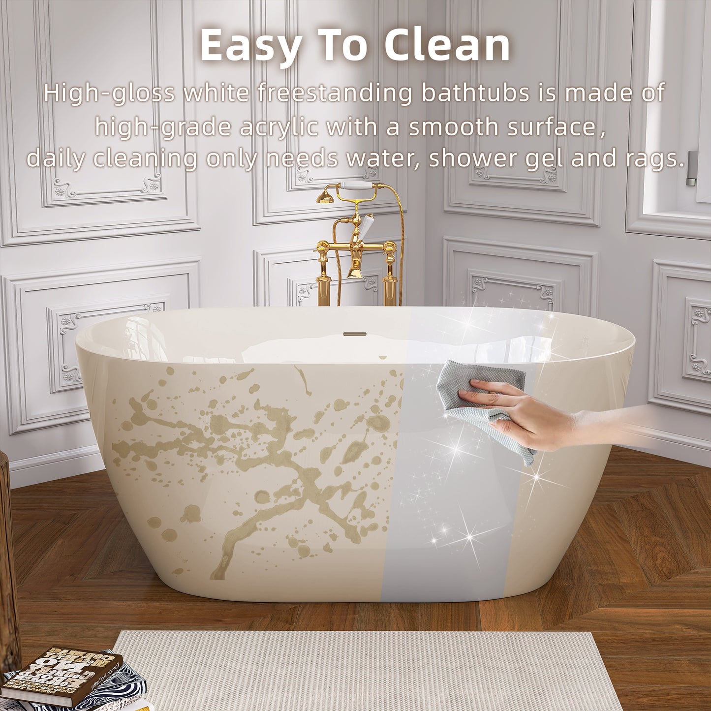 Bañera Independiente de Acrílico de 51 Pulgadas | Diseño Contemporáneo con Desagüe Pop-up