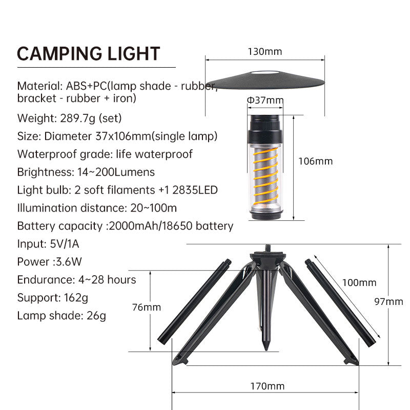 Lámpara de Camping Portátil | Luz Nocturna Recargable con Trípode